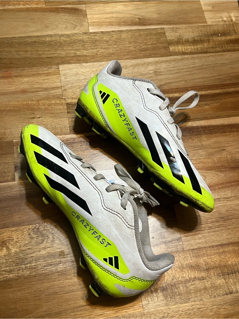 Adidas size 3 boys Kids Neon Yellow & White Soccer Cleats